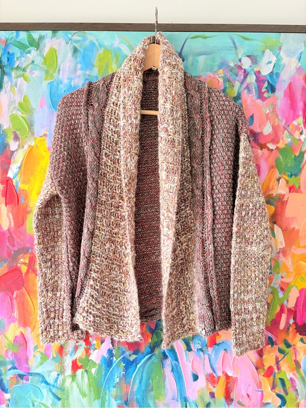 Anthropologie MOTH Chunky Marled Cable Knit Cardigan XS Wool Blend